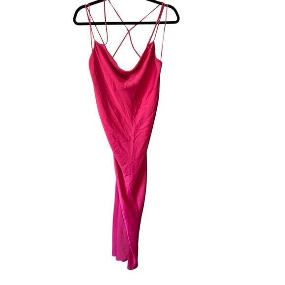 ZARA SATIN CAMISOLE MAXI SLIP DRESS NEON FUCHSIA PINK CRISSCROSS STRAPS - Picture 4 of 9